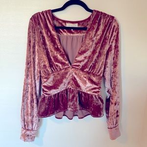 WAYF Pink Velvet Peplum Top Medium